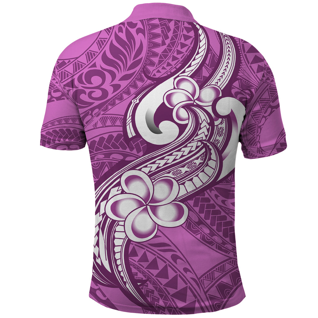 Polynesia Polo Shirt Plumeria With Tribal Pattern Pink Pastel Vibes LT14 - Polynesian Pride