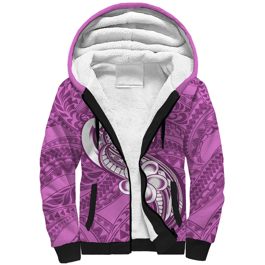 Polynesia Sherpa Hoodie Plumeria With Tribal Pattern Pink Pastel Vibes LT14 Unisex Pink - Polynesian Pride