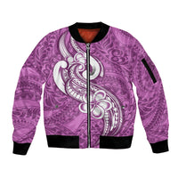 Polynesia Sleeve Zip Bomber Jacket Plumeria With Tribal Pattern Pink Pastel Vibes LT14 Unisex Pink - Polynesian Pride