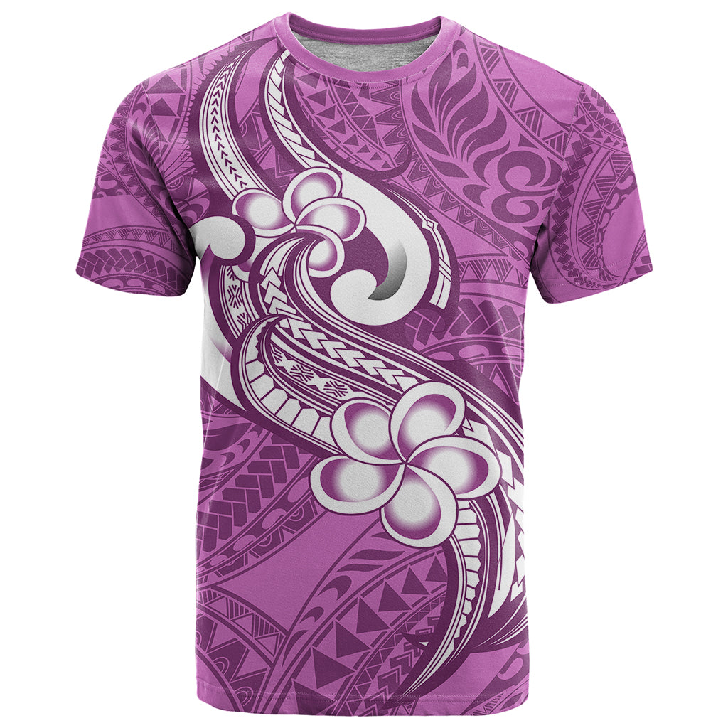 Polynesia T Shirt Plumeria With Tribal Pattern Pink Pastel Vibes LT14 Pink - Polynesian Pride