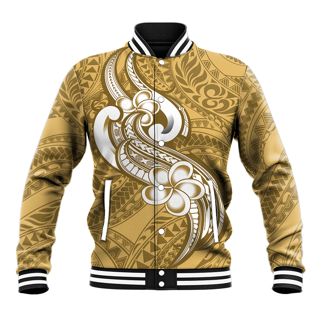 Polynesia Baseball Jacket Plumeria With Tribal Pattern Yellow Pastel Vibes LT14 Unisex Yellow - Polynesian Pride