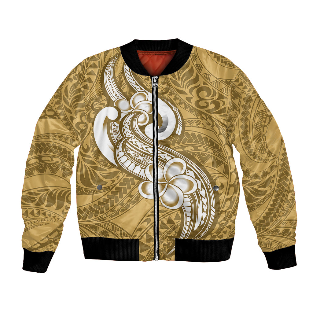 Polynesia Bomber Jacket Plumeria With Tribal Pattern Yellow Pastel Vibes LT14 Unisex Yellow - Polynesian Pride