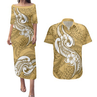 Polynesia Couples Matching Puletasi Dress and Hawaiian Shirt Plumeria With Tribal Pattern Yellow Pastel Vibes LT14 Yellow - Polynesian Pride