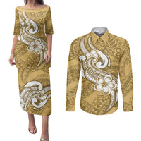 Polynesia Couples Matching Puletasi Dress and Long Sleeve Button Shirts Plumeria With Tribal Pattern Yellow Pastel Vibes LT14 Yellow - Polynesian Pride