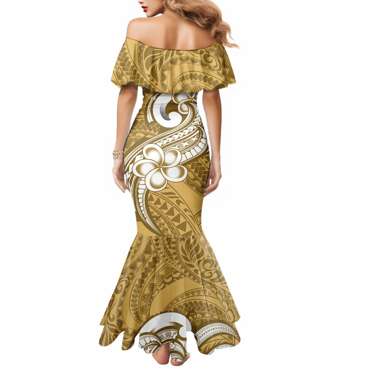 Polynesia Mermaid Dress Plumeria With Tribal Pattern Yellow Pastel Vibes LT14 - Polynesian Pride