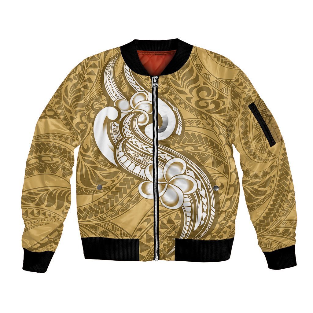 Polynesia Sleeve Zip Bomber Jacket Plumeria With Tribal Pattern Yellow Pastel Vibes LT14 Unisex Yellow - Polynesian Pride