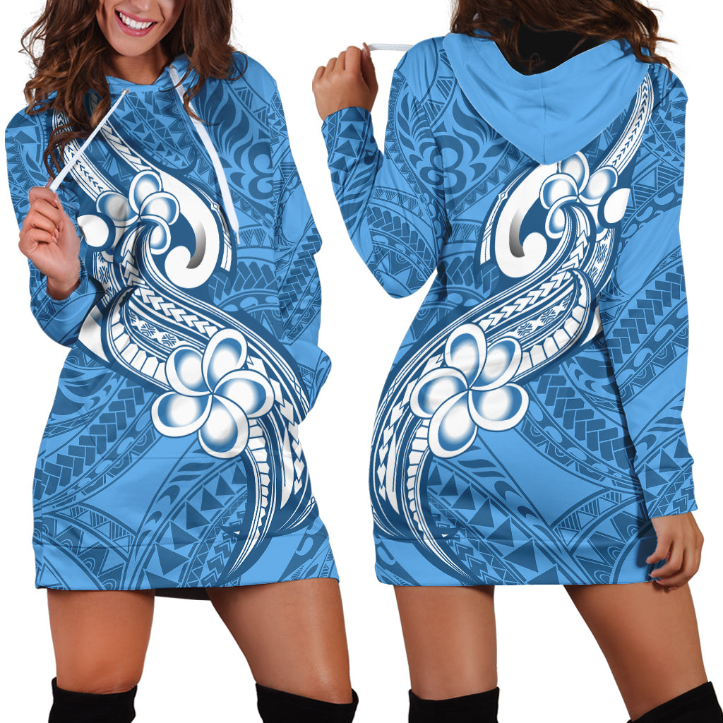 Polynesia Hoodie Dress Plumeria With Tribal Pattern Blue Pastel Vibes LT14 - Polynesian Pride