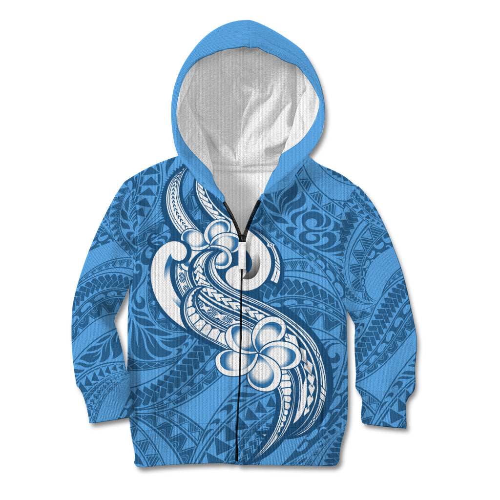 Polynesia Kid Hoodie Plumeria With Tribal Pattern Blue Pastel Vibes LT14 Zip Hoodie Blue - Polynesian Pride