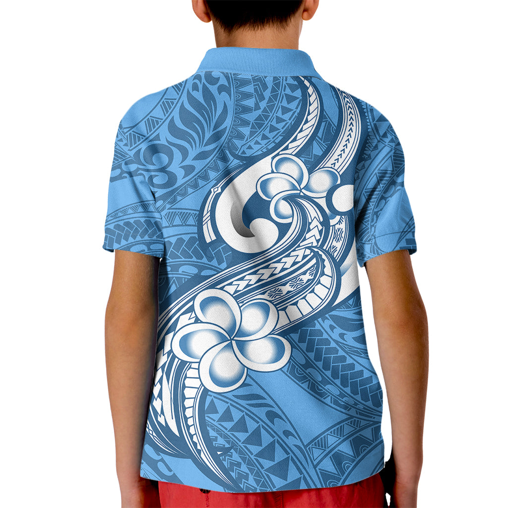 Polynesia Kid Polo Shirt Plumeria With Tribal Pattern Blue Pastel Vibes LT14 - Polynesian Pride