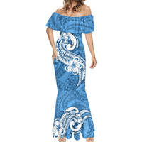 Polynesia Mermaid Dress Plumeria With Tribal Pattern Blue Pastel Vibes LT14 - Polynesian Pride