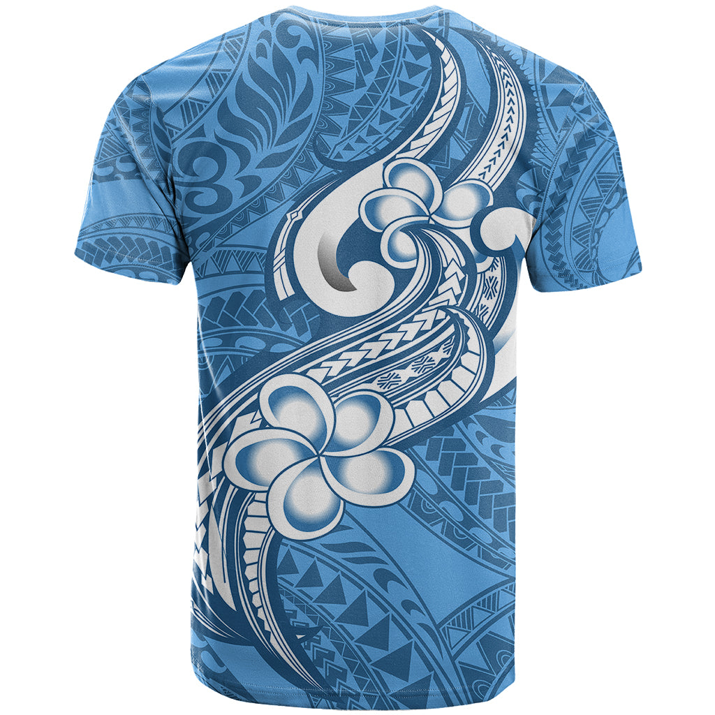Polynesia T Shirt Plumeria With Tribal Pattern Blue Pastel Vibes LT14 - Polynesian Pride