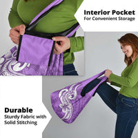 Polynesia Grocery Bag Plumeria With Tribal Pattern Purple Pastel