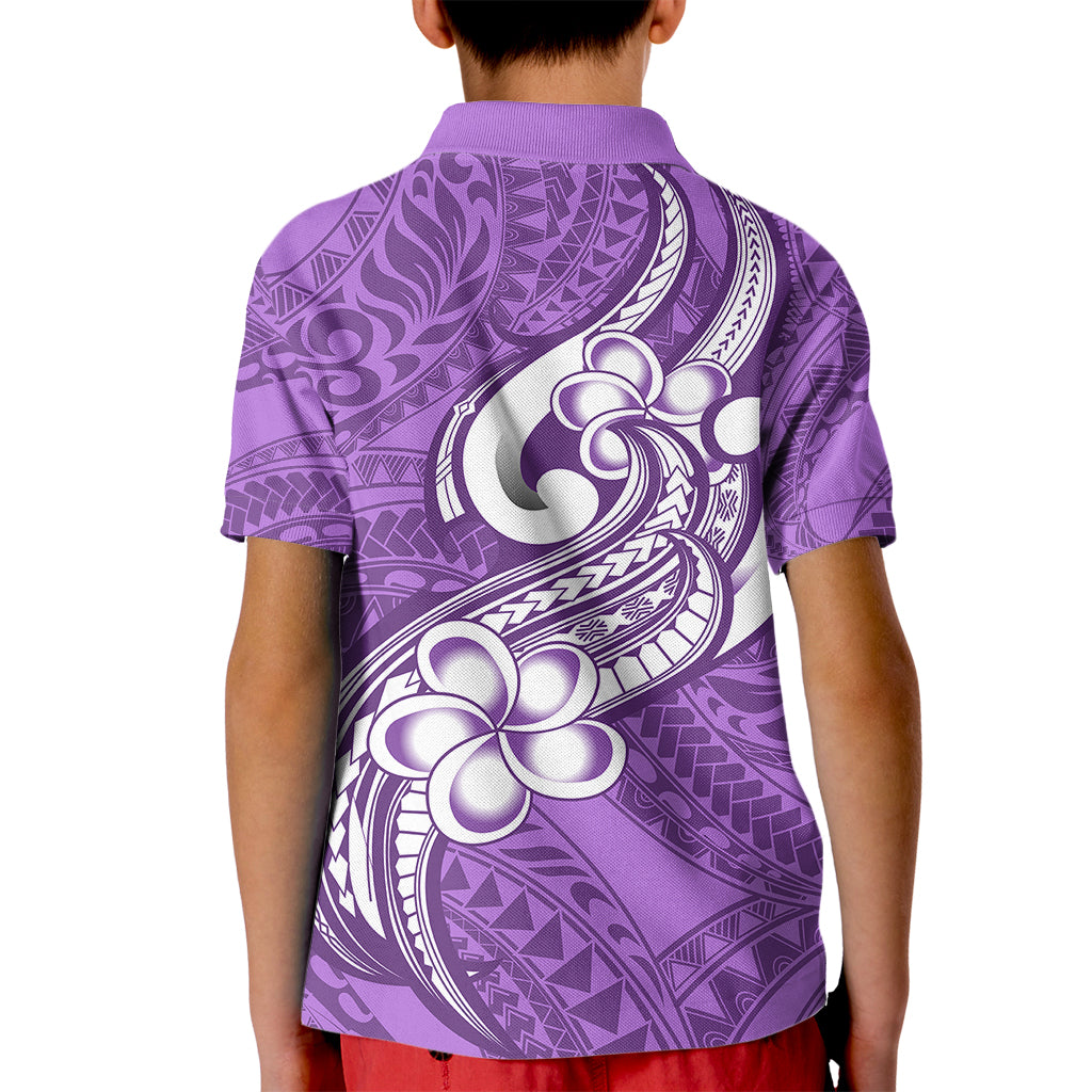 Polynesia Kid Polo Shirt Plumeria With Tribal Pattern Purple Pastel Vibes LT14 - Polynesian Pride