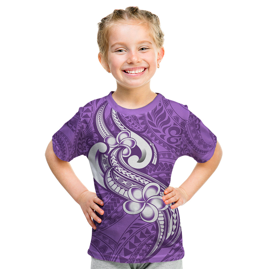 Polynesia Kid T Shirt Plumeria With Tribal Pattern Purple Pastel Vibes LT14 Purple - Polynesian Pride