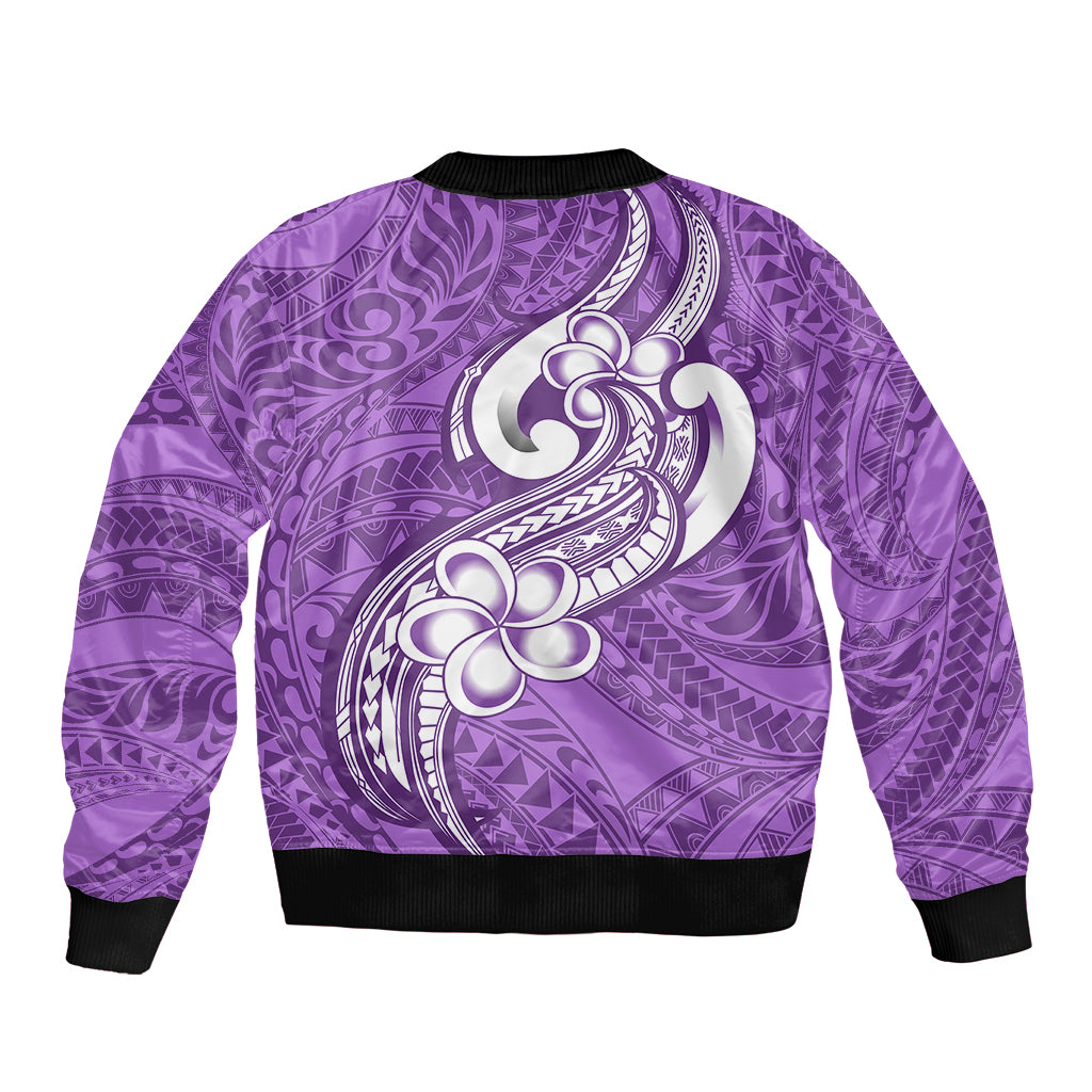 Polynesia Sleeve Zip Bomber Jacket Plumeria With Tribal Pattern Purple Pastel Vibes LT14 - Polynesian Pride