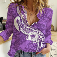 Polynesia Women Casual Shirt Plumeria With Tribal Pattern Purple Pastel Vibes LT14 Female Purple - Polynesian Pride
