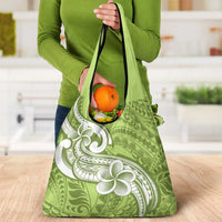 Polynesia Grocery Bag Plumeria With Tribal Pattern Green Pastel