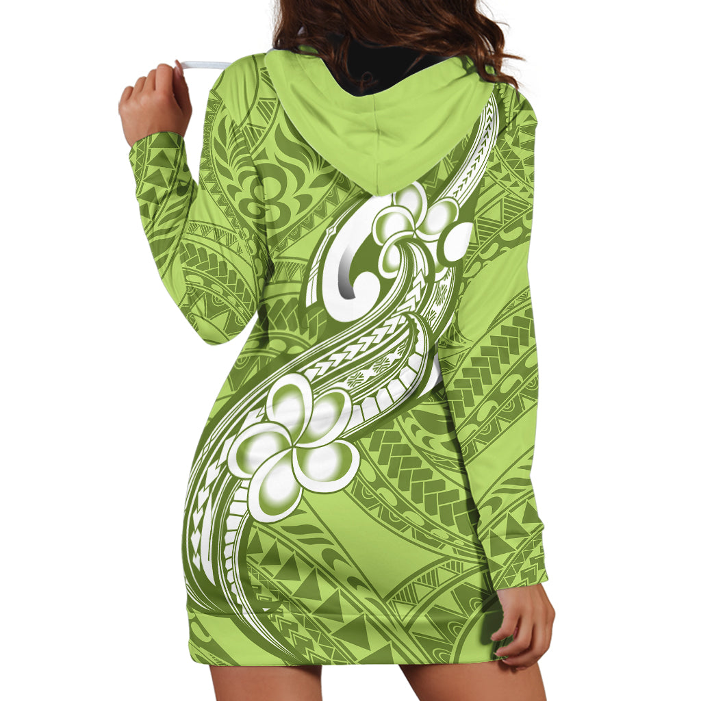 Polynesia Hoodie Dress Plumeria With Tribal Pattern Green Pastel Vibes LT14 - Polynesian Pride