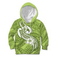Polynesia Kid Hoodie Plumeria With Tribal Pattern Green Pastel Vibes LT14 Hoodie Green - Polynesian Pride