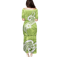 Polynesia Puletasi Plumeria With Tribal Pattern Green Pastel Vibes LT14 - Polynesian Pride