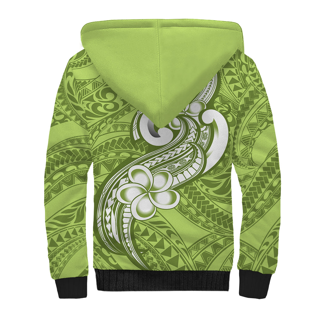 Polynesia Sherpa Hoodie Plumeria With Tribal Pattern Green Pastel Vibes LT14 - Polynesian Pride