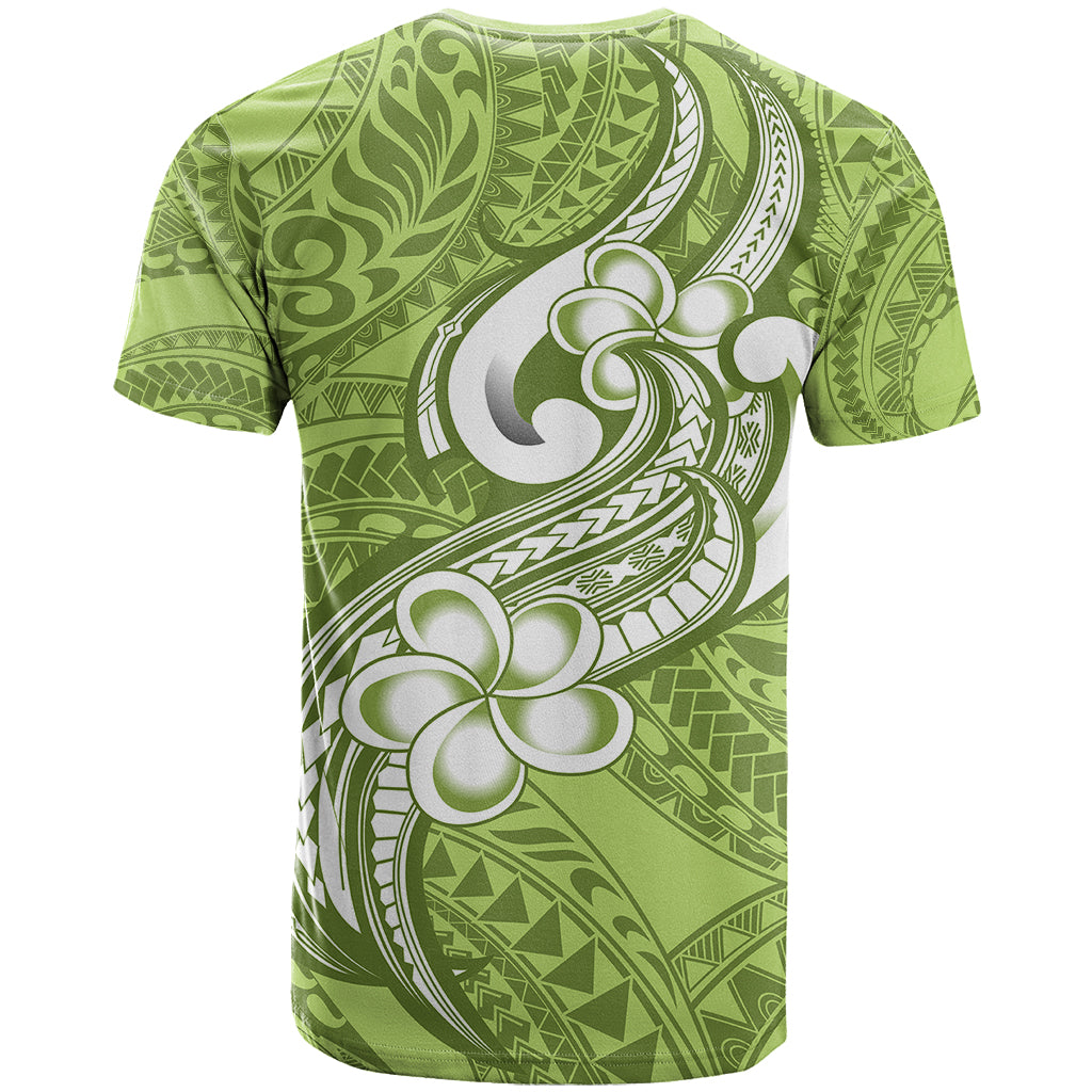 Polynesia T Shirt Plumeria With Tribal Pattern Green Pastel Vibes LT14 - Polynesian Pride