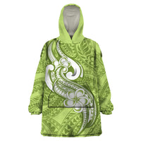 Polynesia Wearable Blanket Hoodie Plumeria With Tribal Pattern Green Pastel Vibes LT14 One Size Green - Polynesian Pride