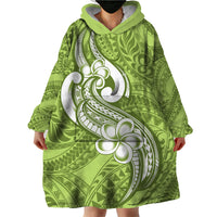 Polynesia Wearable Blanket Hoodie Plumeria With Tribal Pattern Green Pastel Vibes LT14 - Polynesian Pride