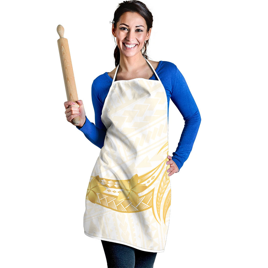 Polynesia White Sunday Apron Polynesian Tattoo Plumeria Hibiscus Gold