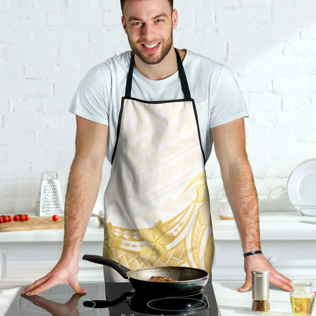 Polynesia White Sunday Apron Polynesian Tattoo Plumeria Hibiscus Gold