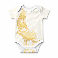 Polynesia White Sunday Baby Onesie Polynesian Tattoo Plumeria Hibiscus Gold