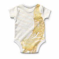 Polynesia White Sunday Baby Onesie Polynesian Tattoo Plumeria Hibiscus Gold