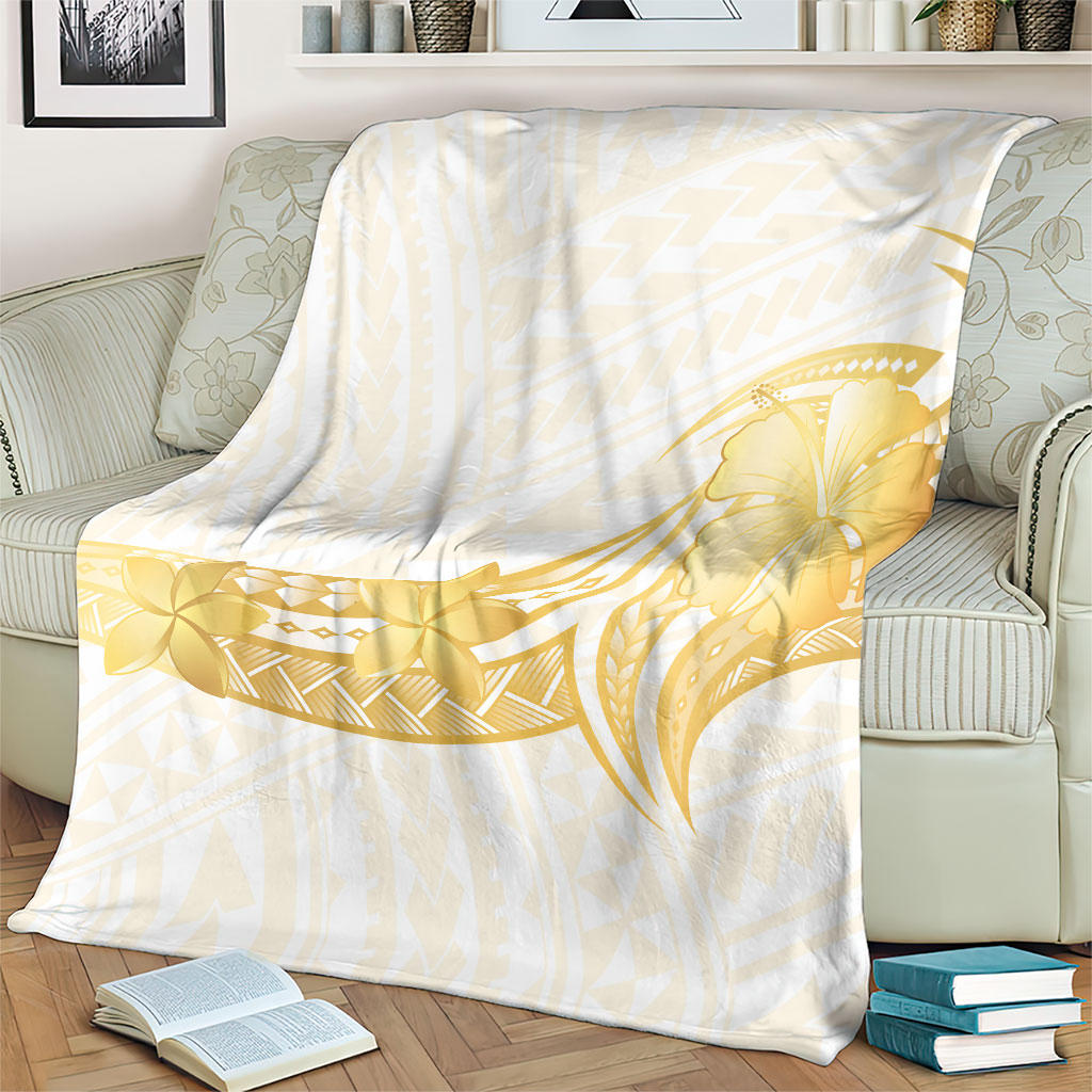 Polynesia White Sunday Blanket Polynesian Tattoo Plumeria Hibiscus Gold