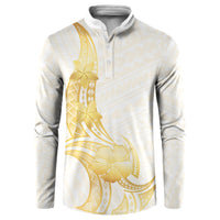 Polynesia White Sunday Button Sweatshirt Polynesian Tattoo Plumeria Hibiscus Gold