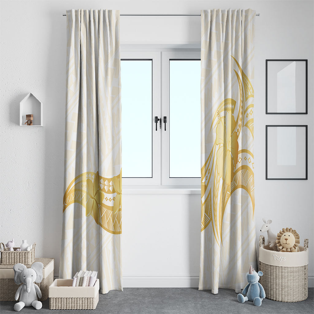 Polynesia White Sunday Window Curtain Polynesian Tattoo Plumeria Hibiscus Gold