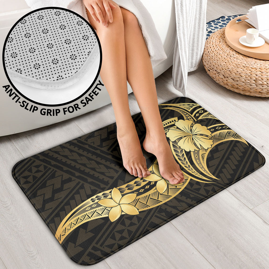 Gold Black Polynesia Hibiscus Plumeria Tattoo Bathroom Set