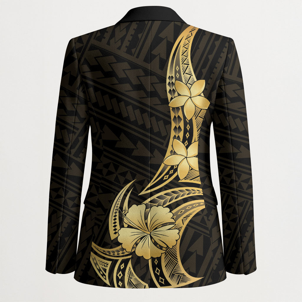Gold Black Polynesia Hibiscus Plumeria Tattoo Blazer