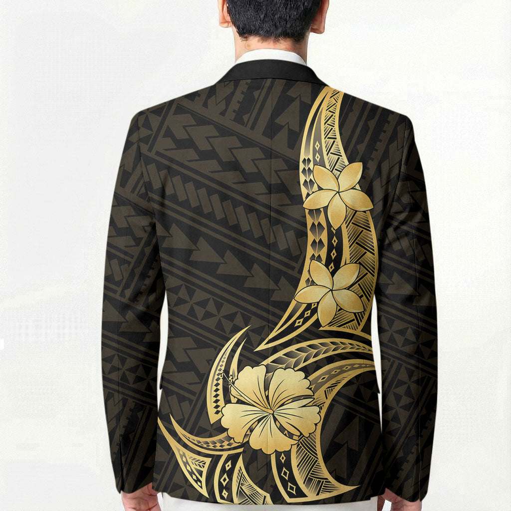 Gold Black Polynesia Hibiscus Plumeria Tattoo Blazer