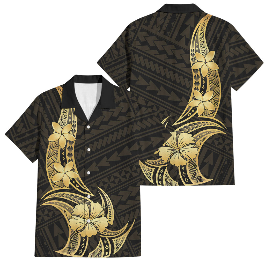Gold Black Polynesia Hibiscus Plumeria Tattoo Family Matching Mermaid Dress and Hawaiian Shirt