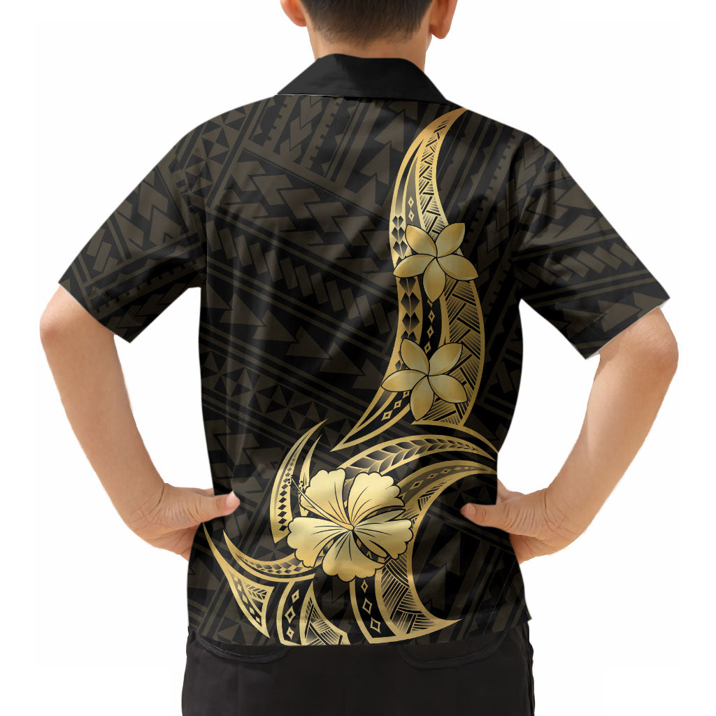 Gold Black Polynesia Hibiscus Plumeria Tattoo Hawaiian Shirt