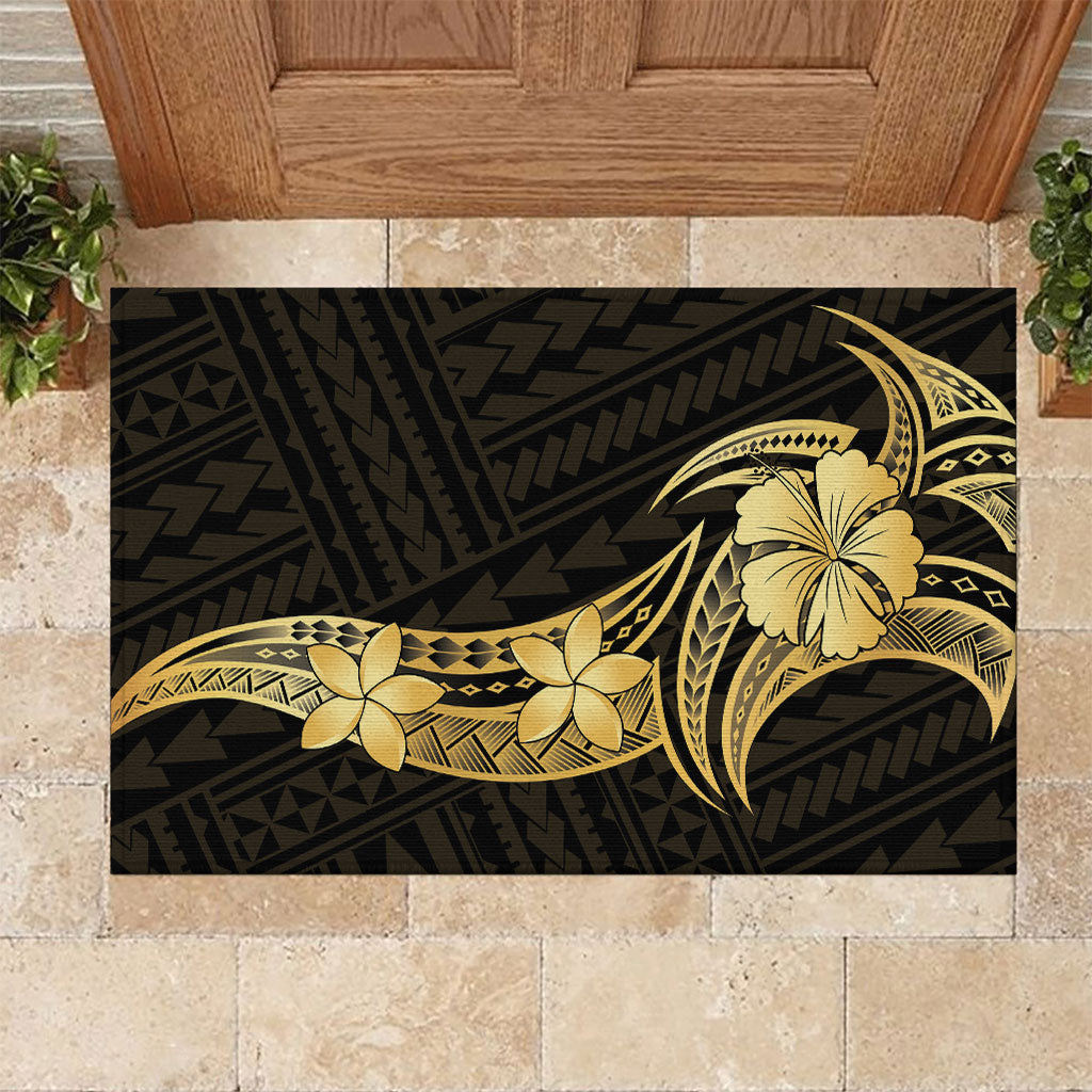 Gold Black Polynesia Hibiscus Plumeria Tattoo Rubber Doormat LT14 Black - Polynesian Pride