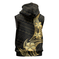 Gold Black Polynesia Hibiscus Plumeria Tattoo Sleeveless Zip Hoodie