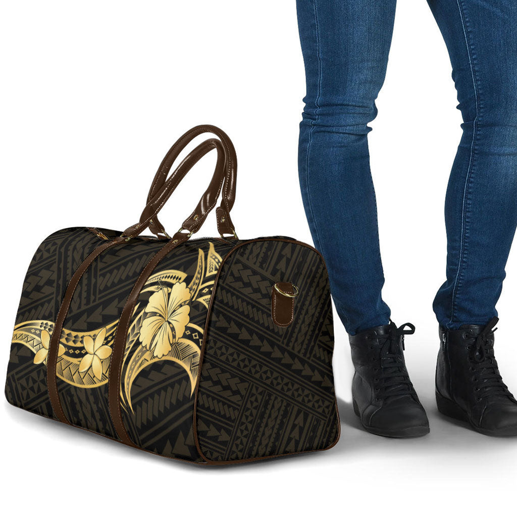 Gold Black Polynesia Hibiscus Plumeria Tattoo Travel Bag