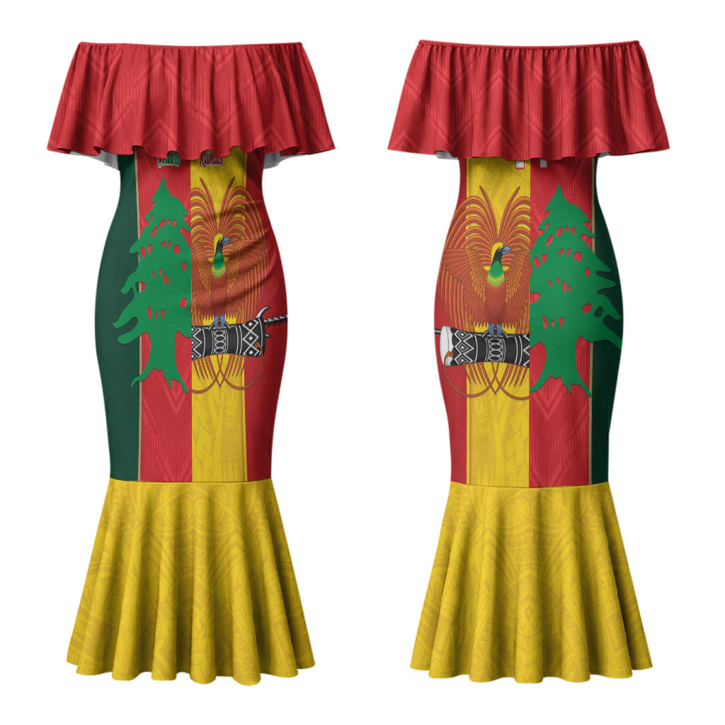 Custom Rugby Papua New Guinea and Lebanon Couples Matching Mermaid Dress and Hawaiian Shirt PNG Kumuls Cedars Together