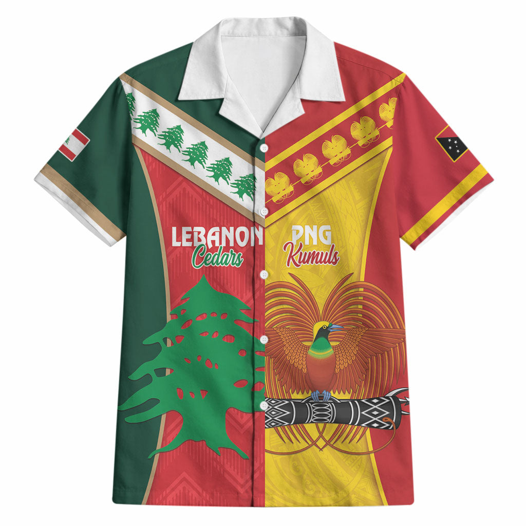 Custom Rugby Papua New Guinea and Lebanon Hawaiian Shirt PNG Kumuls Cedars Together LT14 Multicolor - Polynesian Pride