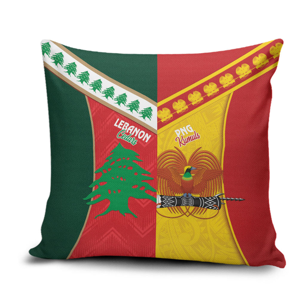 Rugby Papua New Guinea and Lebanon Pillow Cover PNG Kumuls Cedars Together LT14 Multicolor - Polynesian Pride