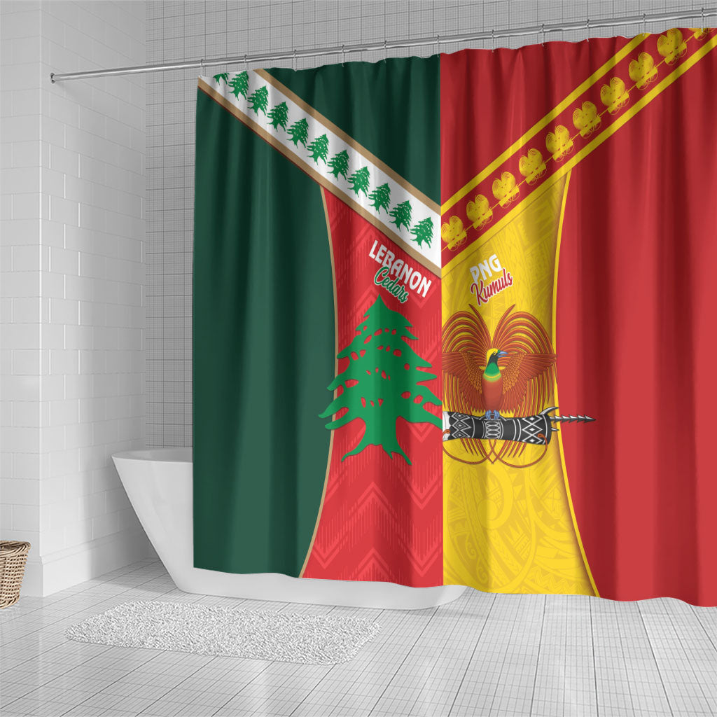 Rugby Papua New Guinea and Lebanon Shower Curtain PNG Kumuls Cedars Together