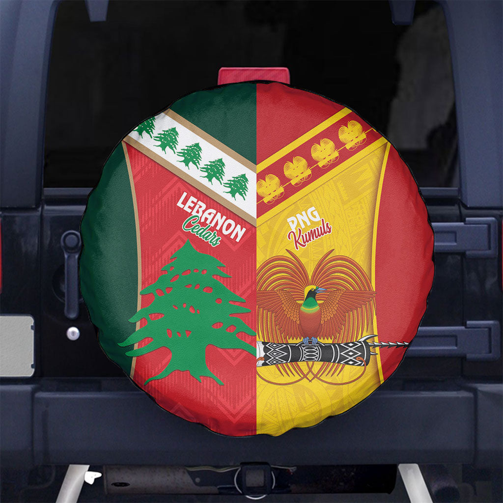Rugby Papua New Guinea and Lebanon Spare Tire Cover PNG Kumuls Cedars Together LT14 No hole Multicolor - Polynesian Pride
