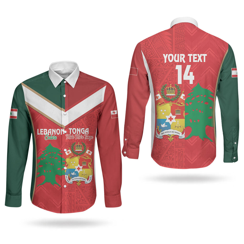 Custom Rugby Tonga and Lebanon Couples Matching Tank Maxi Dress and Long Sleeve Button Shirt Mate Maa Tonga Cedars Together