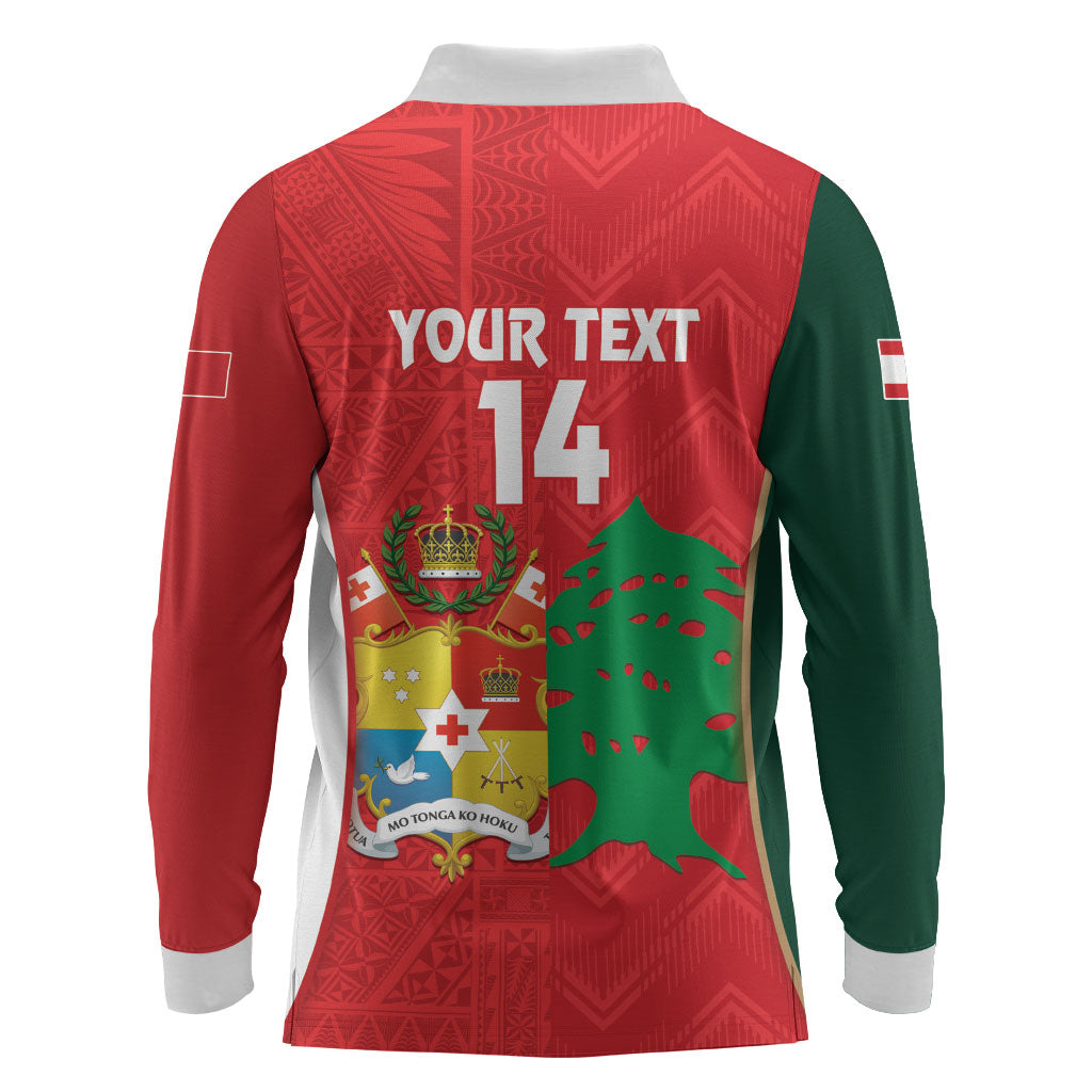 Custom Rugby Tonga and Lebanon Long Sleeve Polo Shirt Mate Maa Tonga Cedars Together